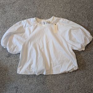 Anthropologie Maeve Cotton Puff Sleeve White Cropped Top Size Medium